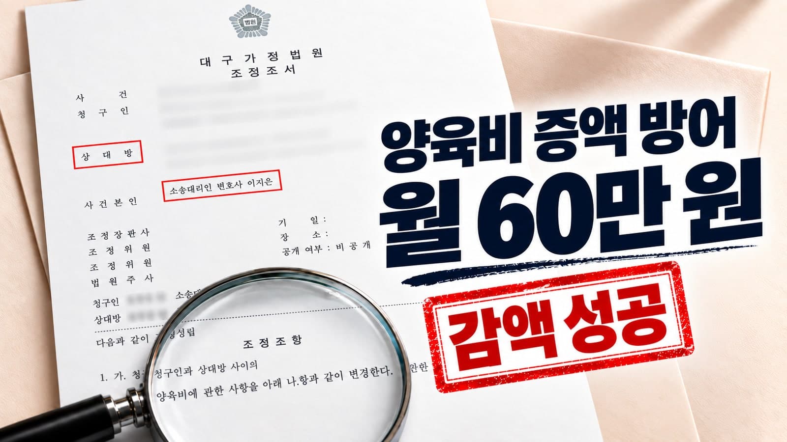 전 배우자의 100만 원 양육비 증액 청구, 월 60만 원 감액 및 과거 양육비 방어 성공 사례